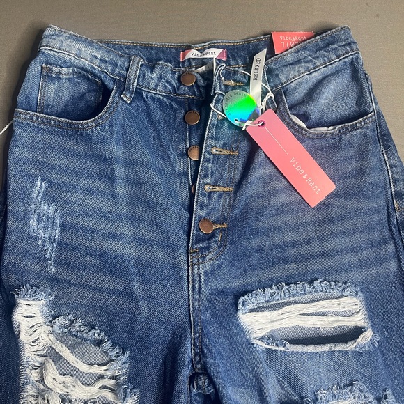 Vibe & Rant Denim High Rise Ripped Wide Leg Flare Jeans - Picture 5 of 16